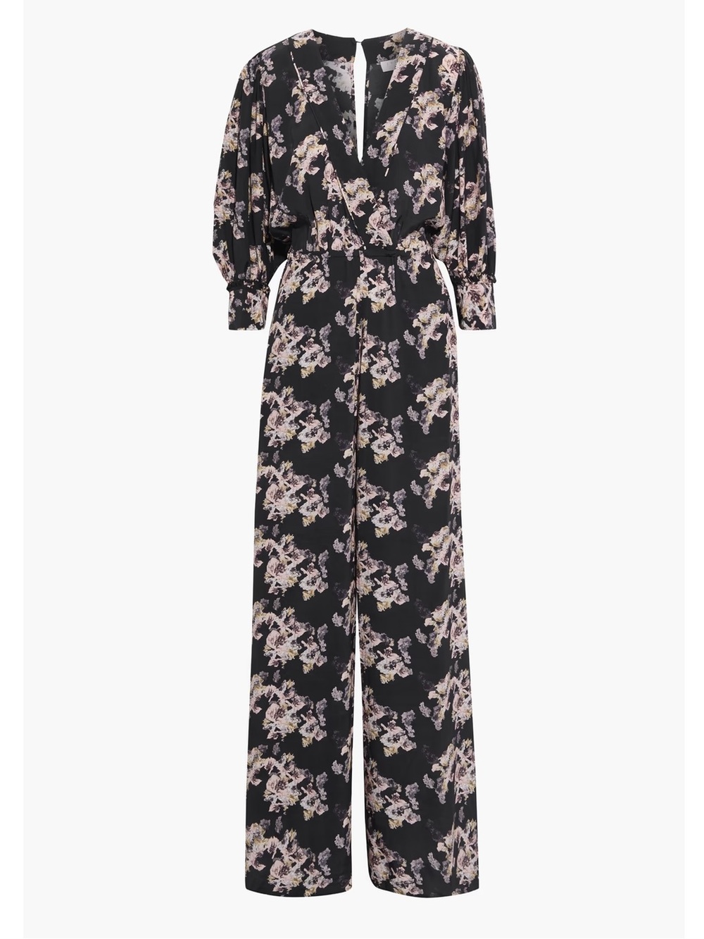 IRO Black Floral Surplice Wide-Leg Jumpsuit 36